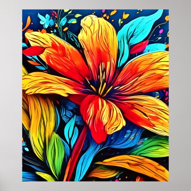 Vibrant Abstract Floral Burst Poster (Front)