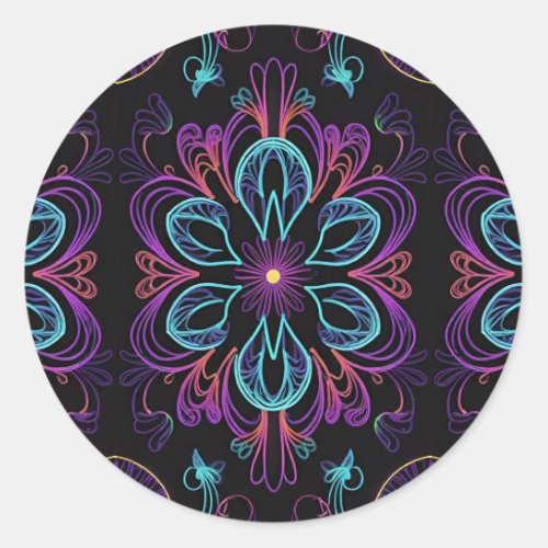 Vibrant Abstract Floral   Classic Round Sticker