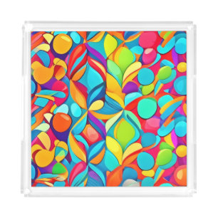 Vibrant Abstract Floral Explosion Acrylic Tray