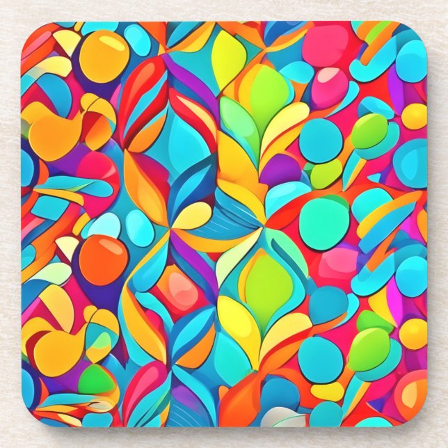 Vibrant Abstract Floral Explosion Beverage Coaster (Front)