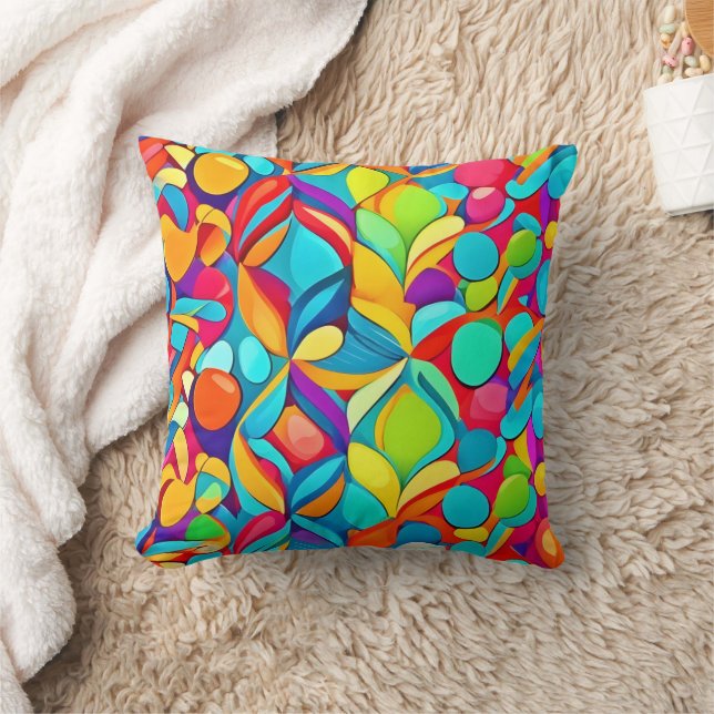 Vibrant Abstract Floral Explosion Throw Pillow (Blanket)