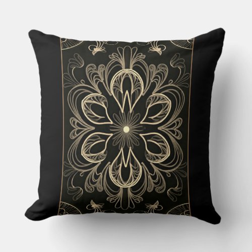 Vibrant Abstract Floral Gold Dual Design Throw Pillow
