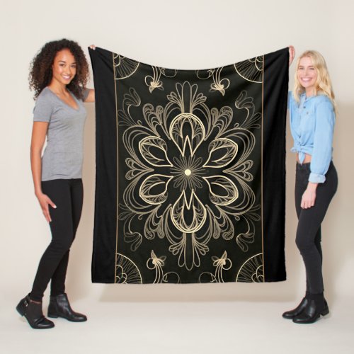 Vibrant Abstract Floral Gold Fleece Blanket
