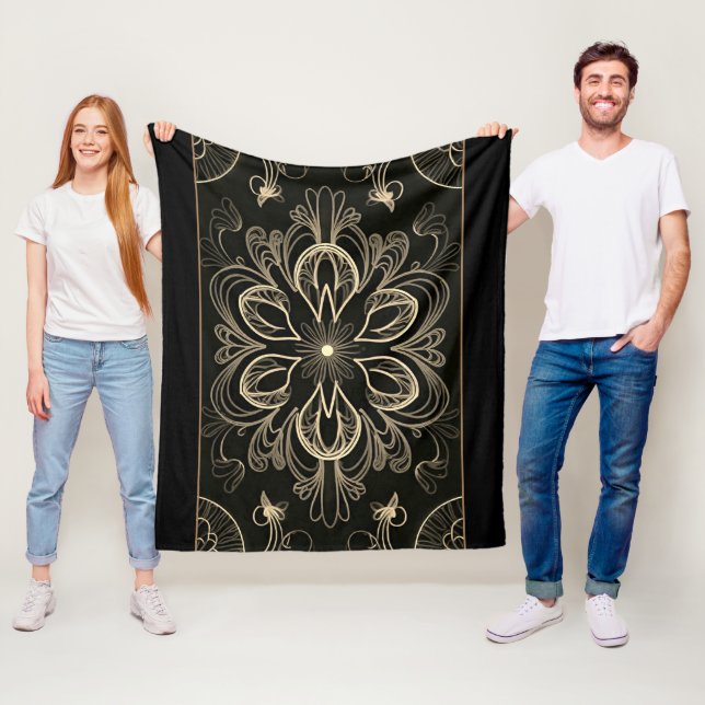 Vibrant Abstract Floral Gold Fleece Blanket (In Situ)