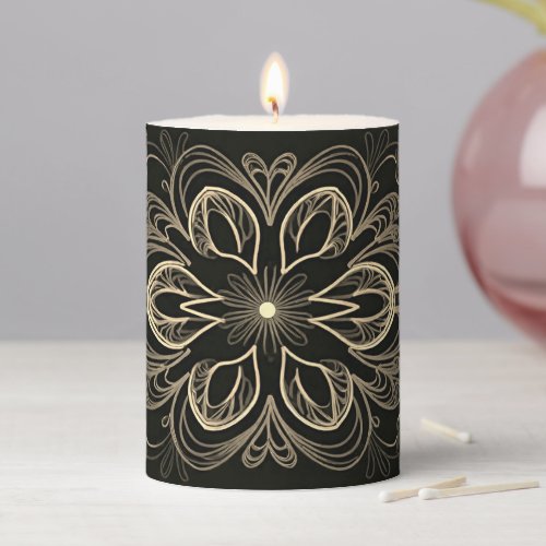 Vibrant Abstract Floral Gold Pillar Candle