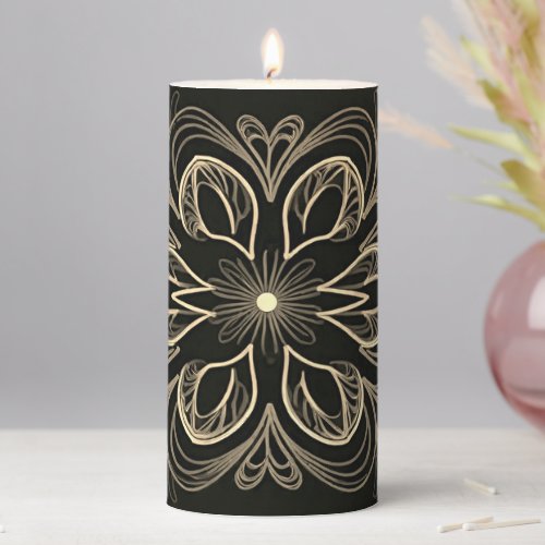 Vibrant Abstract Floral Gold Pillar Candle