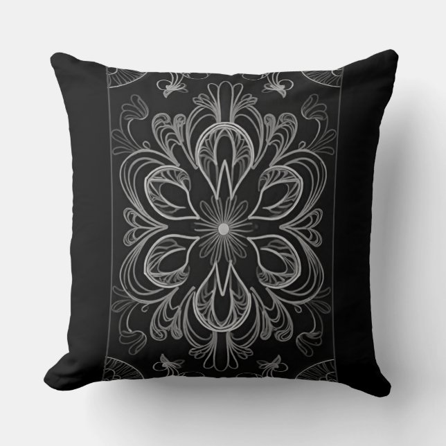 Vibrant Abstract Floral Gray Dual Design Throw Pillow (Front)