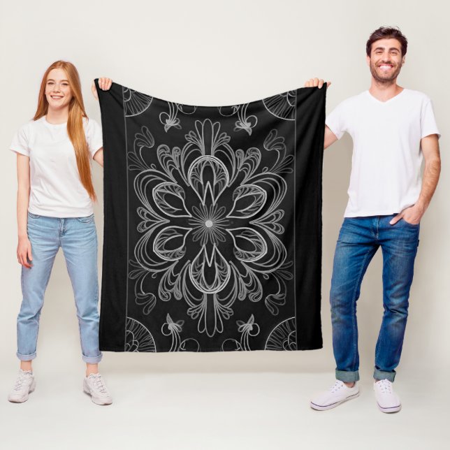Vibrant Abstract Floral Gray Fleece Blanket (In Situ)