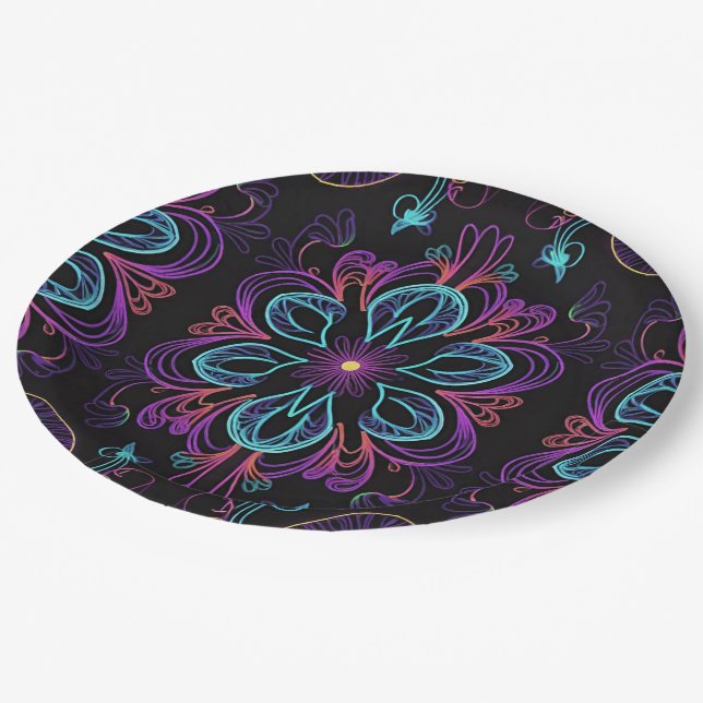Vibrant Abstract Floral   Paper Plates (Angled)