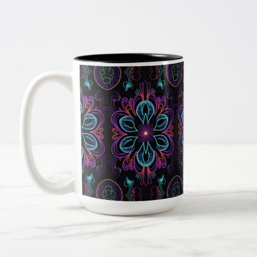 Vibrant Abstract Floral Pattern   Two_Tone Coffee Mug