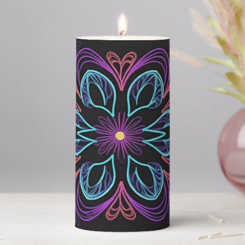 Vibrant Abstract Floral   Pillar Candle