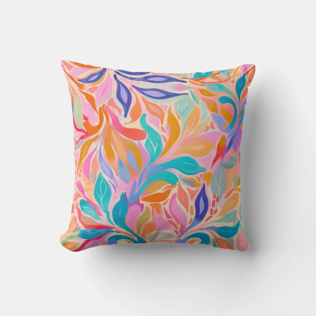 Vibrant Abstract Floral Throw Pillow (Front)