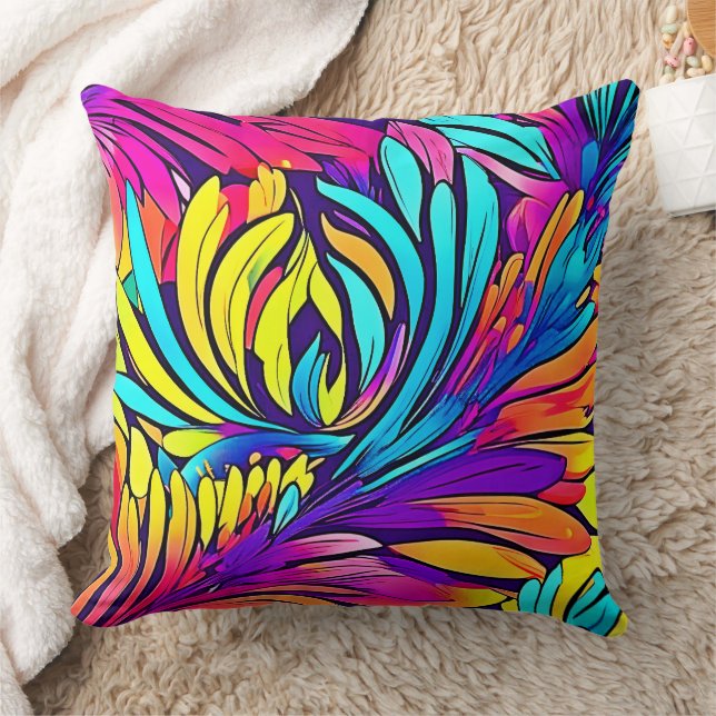 Vibrant Abstract Floral Throw Pillow (Blanket)