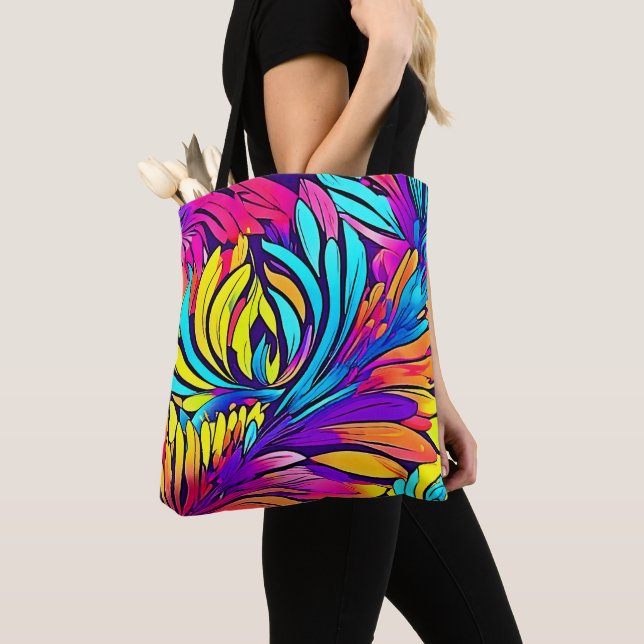 Vibrant Abstract Floral Tote Bag (Close Up)