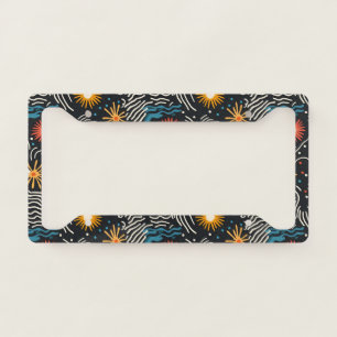 Vibrant Abstract Floral Waves on Black License Plate Frame