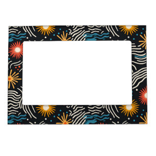 Vibrant Abstract Floral Waves on Black Magnetic Frame