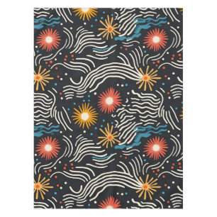 Vibrant Abstract Floral Waves on Black Tablecloth