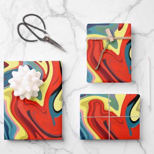 Vibrant Abstract Flow with Yellow & Red Highlights Wrapping Paper Sheets (Front)