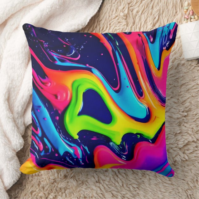 Vibrant Abstract Fluid Splashes Throw Pillow (Blanket)