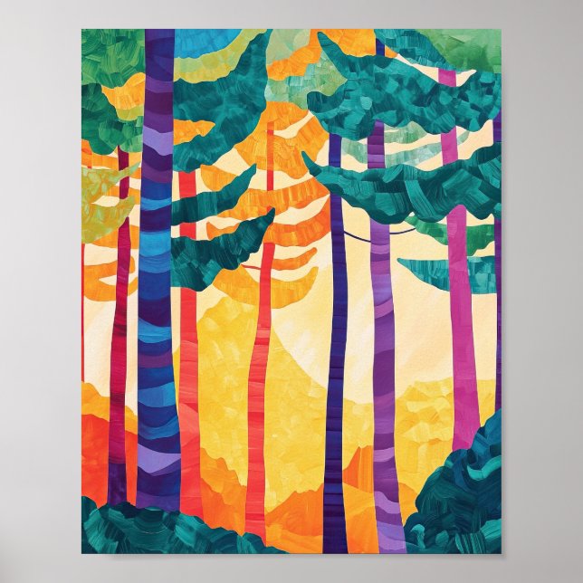 Vibrant Abstract Forest Sunset Poster Wall Art (Front)