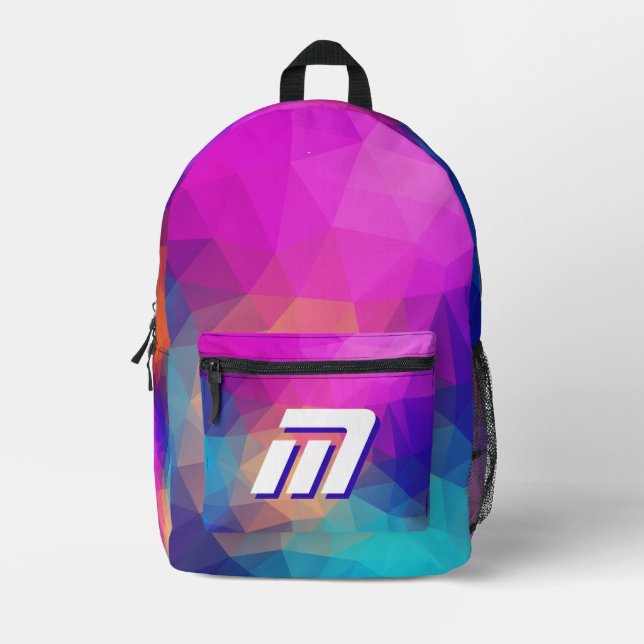 Vibrant Abstract Geometric Custom Monogram Sporty Printed Backpack (Front)