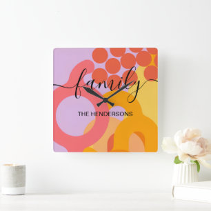 vibrant abstract geometric personalized square wall clock
