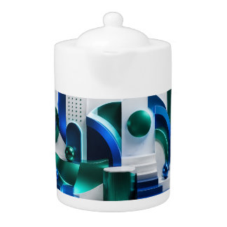 Vibrant Abstract Geometric Shapes Blue And Teal Teapot
