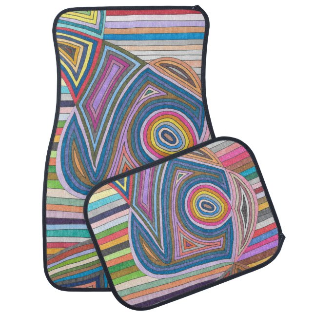 Vibrant Abstract Geometric Striped Pattern Car Floor Mat (Set)