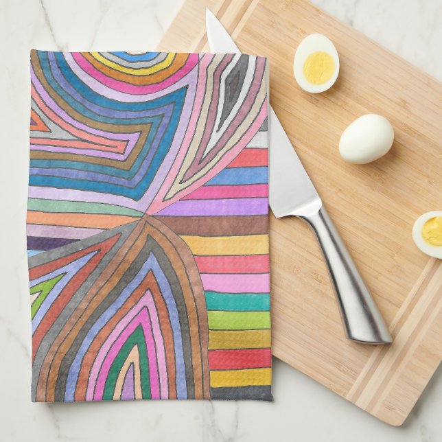 Vibrant Abstract Geometric Striped Pattern Kitchen Towel (Quarter Fold)
