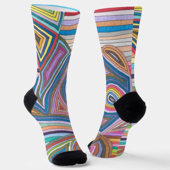 Vibrant Abstract Geometric Striped Pattern Socks (Angled)