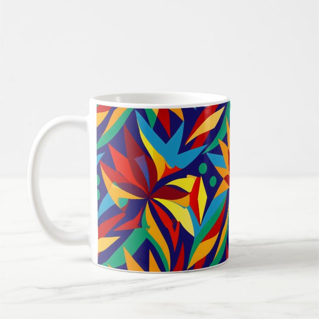 Vibrant Abstract Geometric Tropical Multicolored  Coffee Mug (Left)