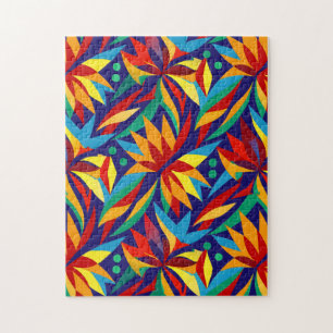 Vibrant Abstract Geometric Tropical Multicolored  Jigsaw Puzzle