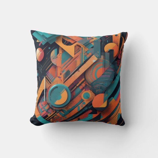 Vibrant Abstract Geometry – Bold Graphic Art with  Throw Pillow (Front)
