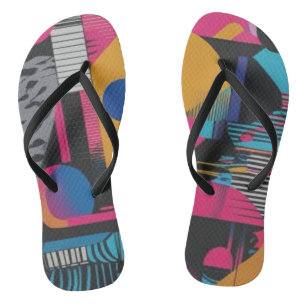 Vibrant Abstract Geometry Glitch Pop Chaos Design  Flip Flops