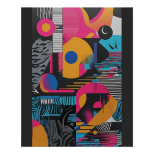 Vibrant Abstract Geometry Glitch Pop Chaos Design Poster