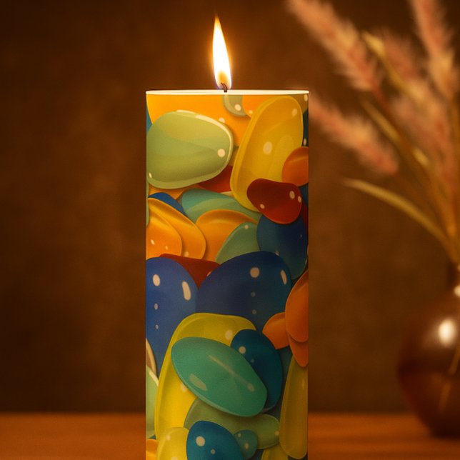 Vibrant Abstract Glossy Pattern Art  Pillar Candle (Creator Uploaded)