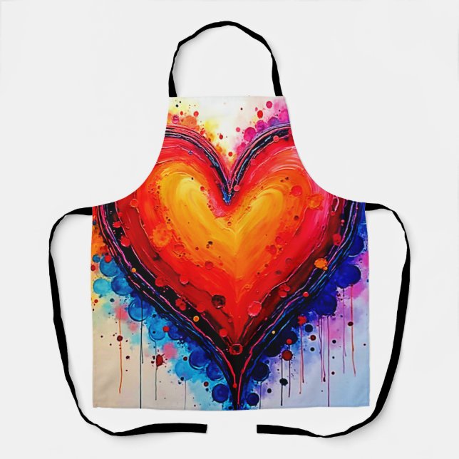 Vibrant Abstract Heart Splash Art Apron (Front)