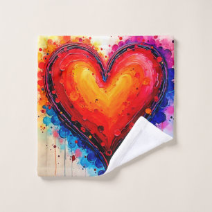 Vibrant Abstract Heart Splash Art Bath Towel Set
