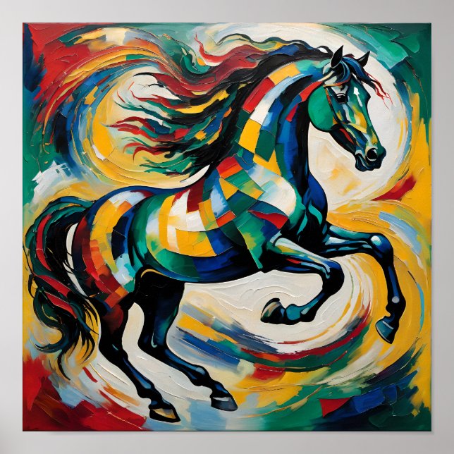 Vibrant Abstract Horse Painting – Colorful Express Poster (Front)