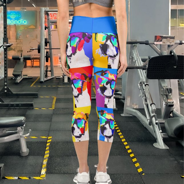 Vibrant Abstract Jack Russell Dog Pop Art Capri Leggings (Creator Uploaded)