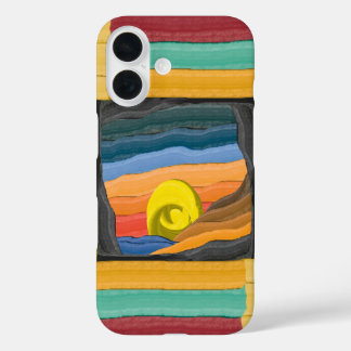 Vibrant Abstract Landscape with Yellow Spiral iPhone 16 Case