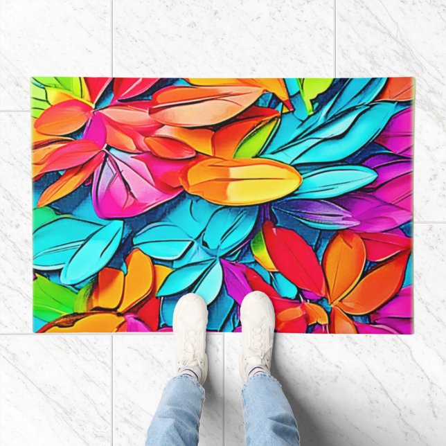 Vibrant Abstract Leaf Art Doormat (Indoor)