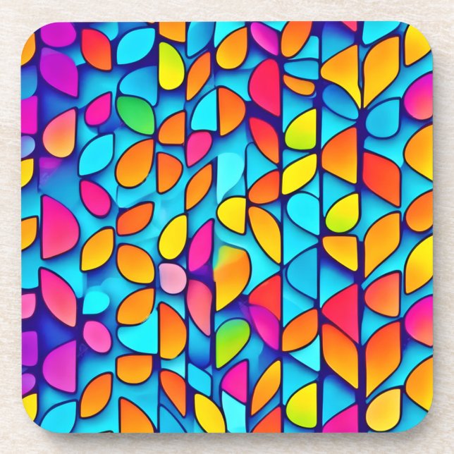 Vibrant Abstract Leaf Burst Beverage Coaster (Front)