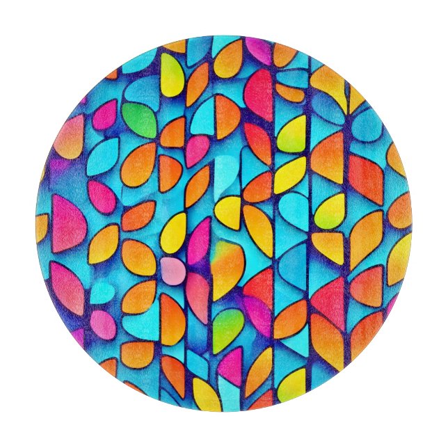Vibrant Abstract Leaf Burst Cutting Board (Front)