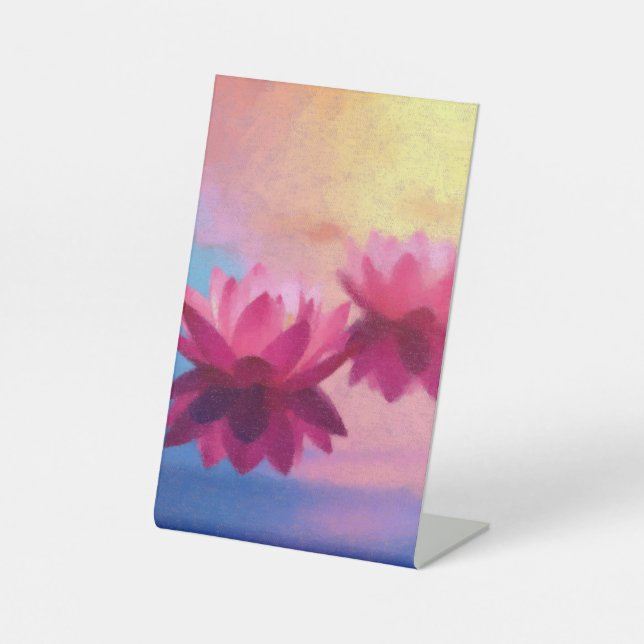 Vibrant Abstract Lotus Flowers Pedestal Sign (Front)