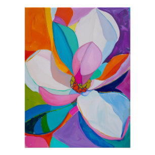 Vibrant Abstract Magnolia Floral Painting Poster
