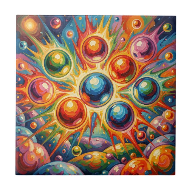 Vibrant Abstract Orbs Radiant Fluid  Ceramic Tile (Front)
