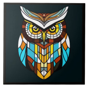 Vibrant abstract owl ceramic tile