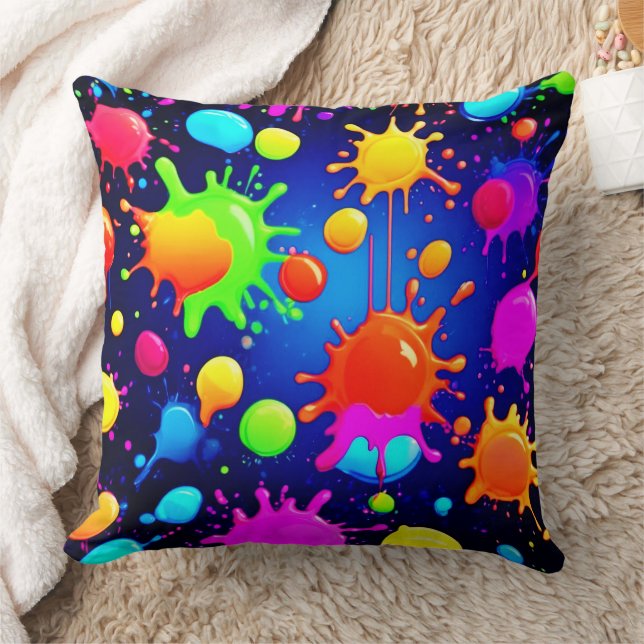 Vibrant Abstract Paint Explosion Throw Pillow (Blanket)