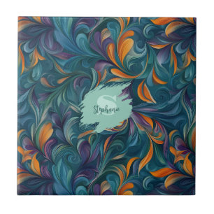 Vibrant Abstract Paisley-Inspired Pattern (2) Ceramic Tile